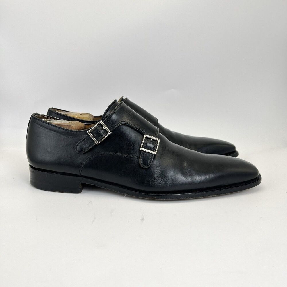 Magnanni Miro Double Monk Strap Dress Shoes Mens Size 10 Black Calfskin Leather